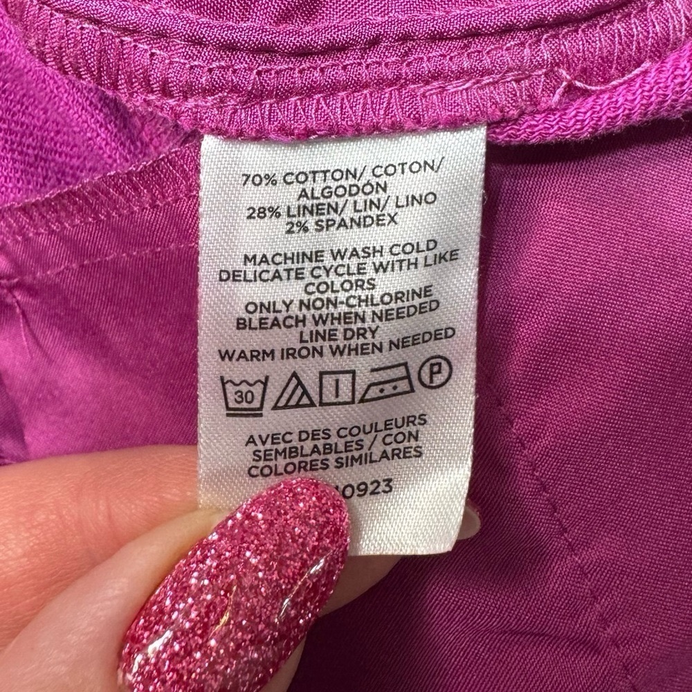 Loft Riveria Slim Pants Linen Blend Magenta Shadow Size 12 - Picture 12 of 12